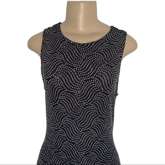 Silver Metallic Glitter Stretch Maxi Fitted Black Prom Evening Dress - Picture 5 of 9